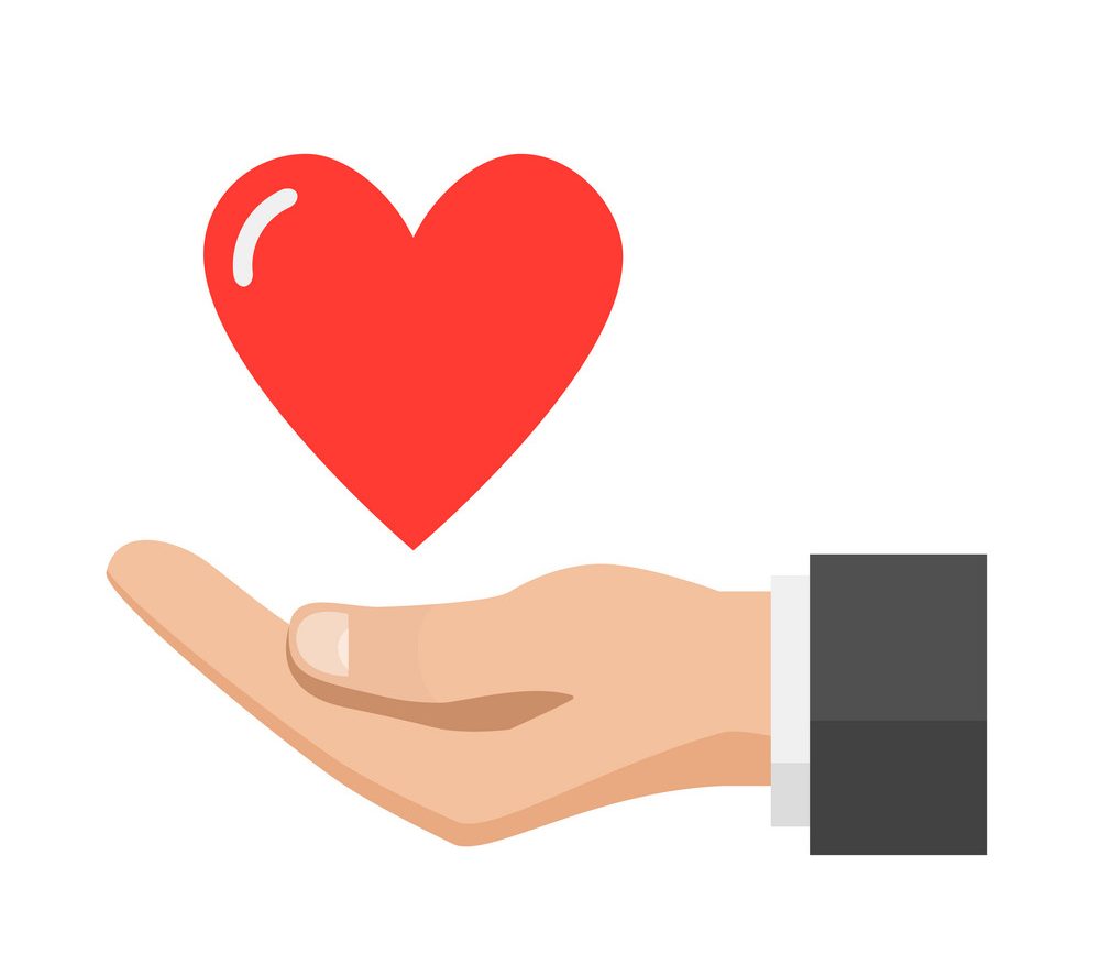 Hand giving heart, love concept. Vector illustration flat style